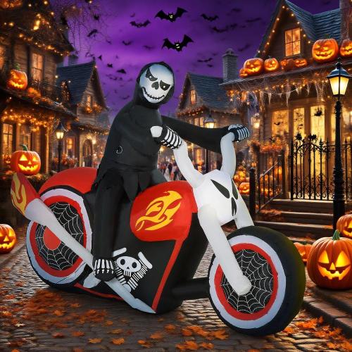 Halloween Inflatables Outdoor Decorations Grim Ghost Biker, Blow Up LED Yard Decor for Garden, Lawn, Party, Holiday, Waterproof - Black+Red,White - Polyester - Not Specified - Multi - Not Specified