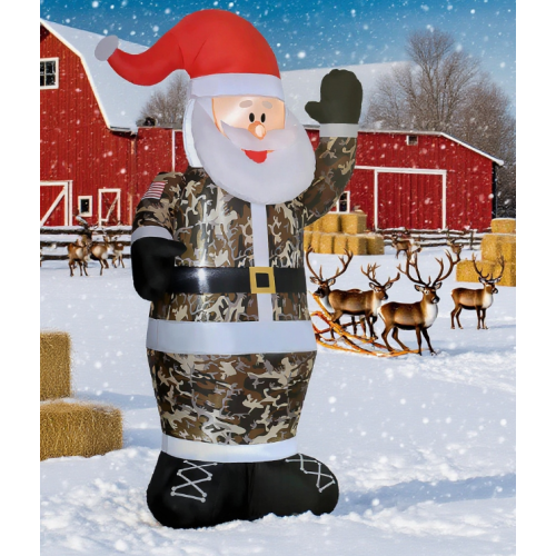 Christmas Inflatables Outdoor Decorations Santa Claus Wearing Camouflage - Camouflage,Red,White - Polyester - White - Not Specified