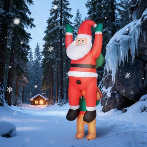 7FT Christmas Blow Up Decoration Hanging Christmas Inflatable Santa with Dog(=SKU:T3971P381207) - Brown,Green,Red - Polyester - Red - Polyester - 7-ft