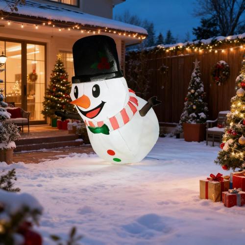 3.4' Blow-Up Outdoor Christmas Display Inflatable Hanging Snowman w/ LED Lights - White - Polyester - White - Polyester - Not Specified