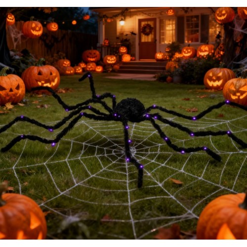 Halloween Yard Decor,Prop Light-up Oversized Spider,with Light Up Bendable Legs - Black - Plastic,Polyester,Steel - Black - Plastic - Not Specified