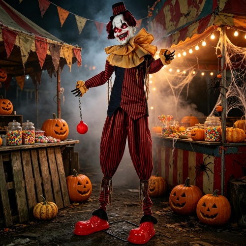Creepy Circus Clown Decoration,Horror Clown Figure with Realistic Movements,Carnival Clown Prop,Halloween Decorations - Black+Red,Orange - Metal,Polyester - Metal - Orange - Not Specified