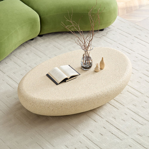 53.35''Fiberglass Elliptical Coffee Table for Living Room Vintage Table,Matte Rocks Table front of the Sofa, Irregular Center Table,No Need Assembly LIGHT YELLOW - 53.35 inch - 53.35-Inch - Not Specified