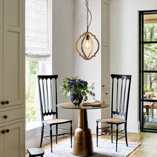 Black and Brown Iron and Solid Wood Farmhouse Dining Chandelier