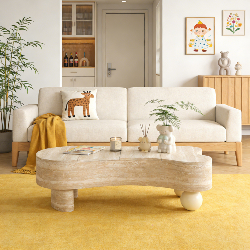 Irregular Coffee Table with flip top and hidden storage compartment - beige brown - MDF - Classic - Primary Living Space - Not Specified - Not Specified - Not Specified - Not Specified - Coffee & End Tables - beige brown - MDF - Not Specified - Glossy - Not Specified - Not Specified