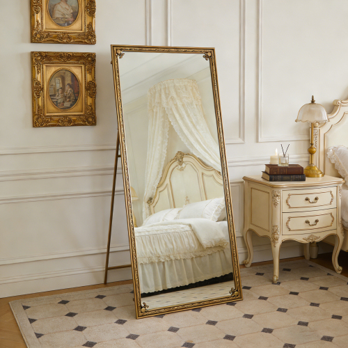 Full Length Mirror with Stand, 70.1"x31.9" Floor Standing Large Dressing Mirror Hanging or Leaning Against Wall for Bedroom Living Room, Antique Gold - MDF+Iron - Retro - MDF - Antique Gold - MDF+Iron - Retro - Antique Gold - MDF