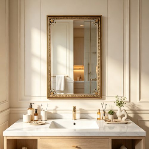 Gold Bathroom Vanity Mirror for Wall 24" x 36" Modern Rectangle Mirror with Metal Framed Mirrors for Over Sink Wall Decorative (Horizontal/Vertical) - Antique Gold - Iron - Not Specified - Antique Gold - Iron