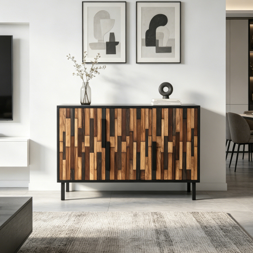 47.24" Farmhouse Rustic Sideboard With Straight Wood Pattern, Modern Accent Cabinet - Antique Black - Primary Living Space - Not Specified - Antique Black - Classic - 3-4 Spaces - Not Specified - Not Specified