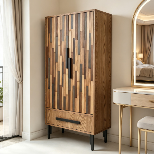 60'' Tall Storage Cabinet with Drawer, Decorative 2-Doors With Straight Line Pattern, Wood Accent Cabinet with Irregular Iron Legs for Living Room, Hallway, Dining Room - Natural - Primary Living Space - Not Specified - Natural - Classic - Not Specified - Not Specified - Adjustable Shelves