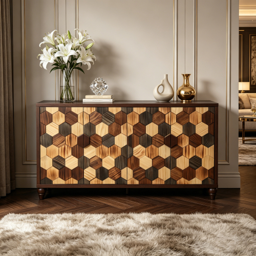 59.8" Sideboard With With Honeycomb Pattern, Modern Accent Cabinet - Antique Bronze - Engineered Wood - Primary Living Space - Not Specified - Engineered Wood - Not Specified - Classic - 3-4 Spaces - Not Specified - Not Specified