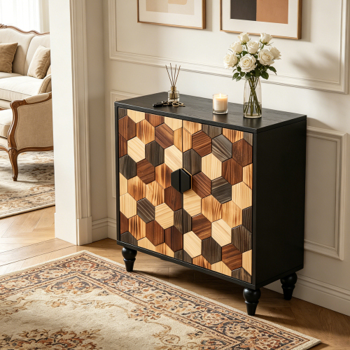 30.31" Sideboard With With Honeycomb Pattern, Modern Accent Cabinet - Antique Black - Engineered Wood - Primary Living Space - Not Specified - Engineered Wood - Not Specified - Classic - 1-2 Spaces - Square - Not Specified