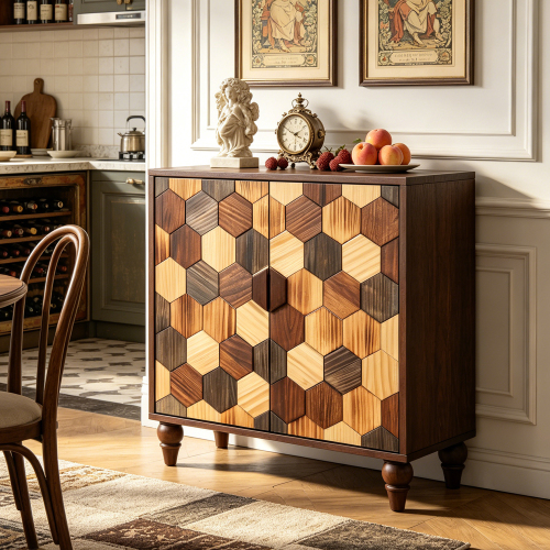 30.31" Sideboard With With Honeycomb Pattern, Modern Accent Cabinet - Antique brown - Engineered Wood - Primary Living Space - Not Specified - Engineered Wood - Not Specified - Classic - 1-2 Spaces - Square - Not Specified