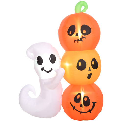 HOMCOM 5ft Inflatable Halloween Decoration Ghost and Pumpkin, Blow Up Outdoor LED Yard Display, Waterproof - Orange - Polyester - 5-ft