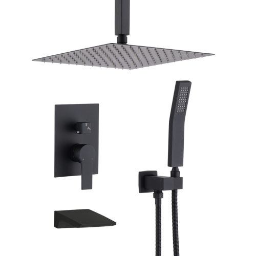 Matte Black Shower System  Wall Mount Shower Faucet Set for Bathroom 10 Inch High Pressure Luxury Shower Head with Handheld, Rough-in Valve Body and Trim Included - Stainless Steel - Stainless Steel - 10-Inch
