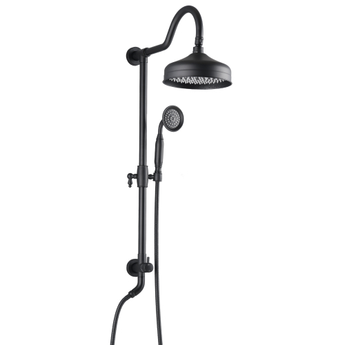 8-Inch Complete Rain Shower Combo System, Air-Injection Rainfall Spray, 3-Function Hand Shower, Wall Mounted in Matte Black - brass - 2 Hole Faucets