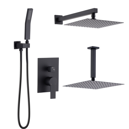 10-Inch Ceiling Mount Rainfall Shower System, All-Metal Rain Showerhead with Handheld Sprayer in Mattle Black - Matte Black - brass,Stainless Steel - brass - Stainless Steel
