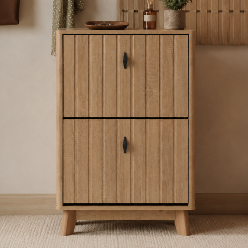 23.6-inch entryway shoe cabinet, ultra-thin flip-down large-capacity dustproof shoe rack for home use, medieval-modern freestanding shoe cabinet, oak color. - Particle Board+MDF - American Design,Farmhouse,Mid-Century Modern,mix match,Rustic - 1-2 Spaces - Adjustable Shelves - Primary Living Space - Engineered Hardwood - Nature