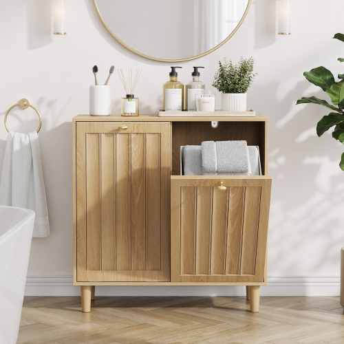 Sloping laundry basket with removable inner basket, concealed laundry basket, bathroom laundry storage cabinet, freestanding household storage rack, oak color - MDF - Art Deco,Casual,Farmhouse,Mid-Century Modern,mix match - 1-2 Spaces - Storage Basket - Primary Living Space - Engineered Hardwood - Nature
