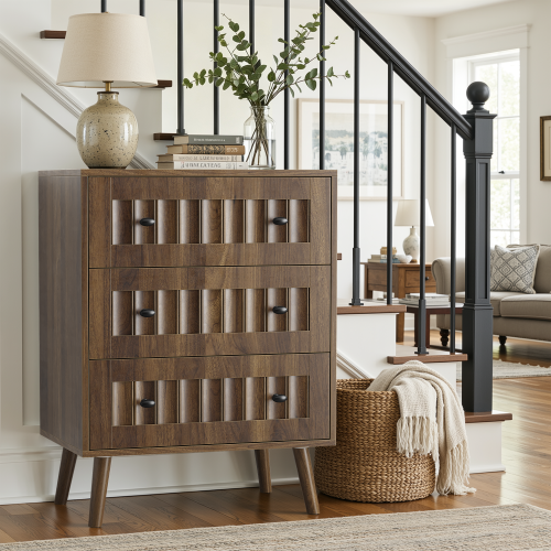 3 drawer dresser, modern wardrobe dresser chest of drawers, wooden storage storage cabinet, dresser storage cabinet, suitable for living room, bedroom, corridor (walnut ) - MDF - Art Deco,Farmhouse,Glam,Mid-Century Modern,mix match - Primary Living Space - Engineered Hardwood