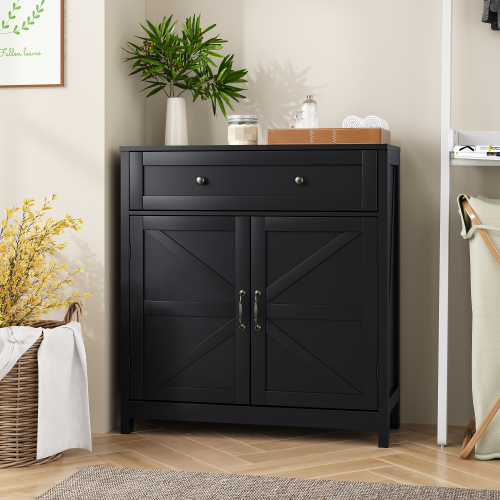 Kitchen Sideboard Buffet Cabinet,Farmhouse Storage Cabinet with Drawer and Adjustable Shelf,Barn Door Accent Cabinet for Kitchen,Dining Room,Entryway,Black - Particle Board+MDF - MDF - Casual,Classic,Farmhouse,Mid-Century Modern,Rustic