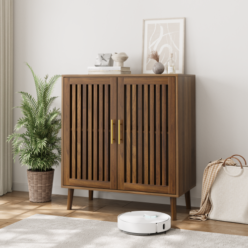 Sideboard Buffet Cabinet with Storage, Farmhouse Buffet Cabinet with Louvered Doors, Wood Coffee Bar Storage Cabinet for Kitchen, Dining Room, Living Room, Entryway, Walnut,31.5" W - Particle Board+MDF - Casual,Farmhouse,Mid-Century Modern,Minimalist,Modern - Nature - Adjustabel Shelves