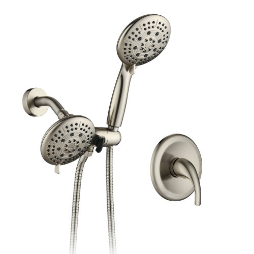 Classic High Pressure Single Handle 6-Spray Patterns Rain shower Head with Handheld Shower (Valve Included) - Brushed Nickel - brass