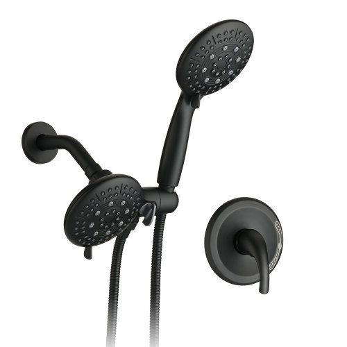 Classic High Pressure Single Handle 6-Spray Patterns Rain shower Head with Handheld Shower (Valve Included) - Matte Black - brass