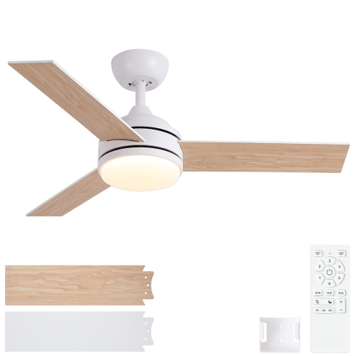 42 in. Indoor White Ceiling Fan with Intergrated LED Light Kit with Remote Control, 3 Plywood Blades and Work with Smart APP - Metal,Plywood - Modern