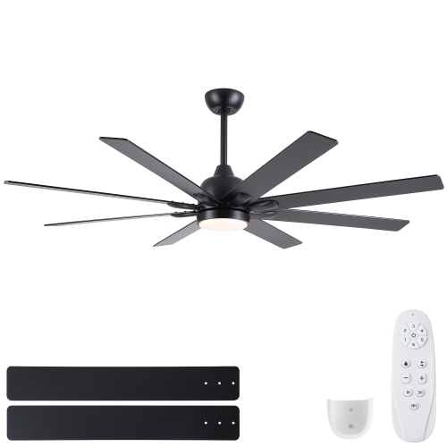 62 In. Indoor Modern Black Ceiling Fans with Integrated LED Lighting with Remote Control - Metal,Plywood