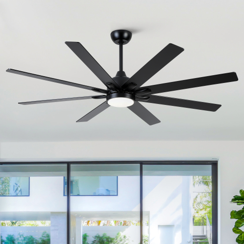 72 In. Indoor Modern Black Ceiling Fans with Integrated LED Lighting with Remote Control - Plywood