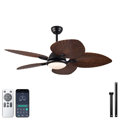 52inch Modern Ceiling Fans with Lights and Remote Control, 5 ABS Blade,DC Reversible Motor, Noiseless, 3CCT, Ceiling Fan for Bedroom, Living Room, Apartment Indoor/Outdoor Use - Black+Brown - 52-Inch
