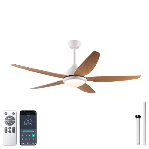 White Outdoor Ceiling Fan, 56 in Ceiling Fan Lights with Remote Control, 5 ABS Blades, 6 Speed Reversible DC Motor Modern for Patios, Living Room, Bedroom, Porch - White+Natural - Natural - Not Specified