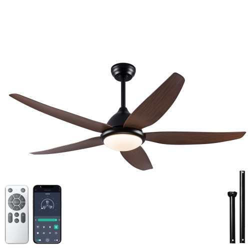 Ceiling Fan with Lamps, 56inch Ceiling Fans with Remote Control, 5Blades, 6 Speed Reversible DC Motor Modern for Patios, Living Room, Bedroom, Porch - Black + Dark Walnut - ABS - Dark Walnut - ABS - 56-Inch