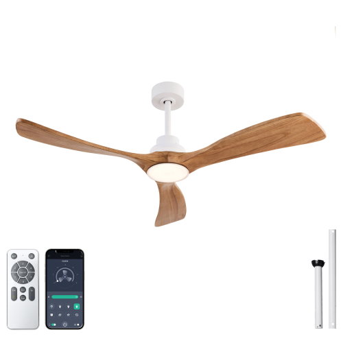 Ceiling Fans with Lights, 52 Inch Solid Wood Ceiling Fans with Lights and Remote Control, DC Reversible Motor, Noiseless, 3CCT, Ceiling Fan for Bedroom, Living Room, Apartment Indoor/Outdoor Use - White+Natural - Natural - 52-Inch