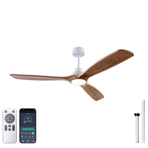 52" Natural  Wood Ceiling Fan with 6 Speed Noiseless Reversible DC Motor, Indoor 3 Blade Wood Ceiling Fan for Farmhouse Bedroom Living Room Gazebo Patio - White+Natural - Solid Wood - Solid Wood