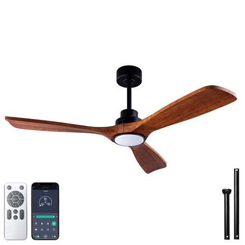 Ceiling Fans with Lights and Remote 52'' Outdoor Ceiling Fan with 6 Speed Noiseless Reversible DC Motor, Indoor 3 Blade Wood Ceiling Fan for Farmhouse Bedroom Living Room Gazebo Patio Black - Black+Brown - Solid Wood - Brown - Solid Wood