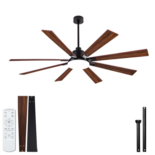 72-Inch Black and Red Ceiling Fan with Lights, Remote, 8 Plywood Blades