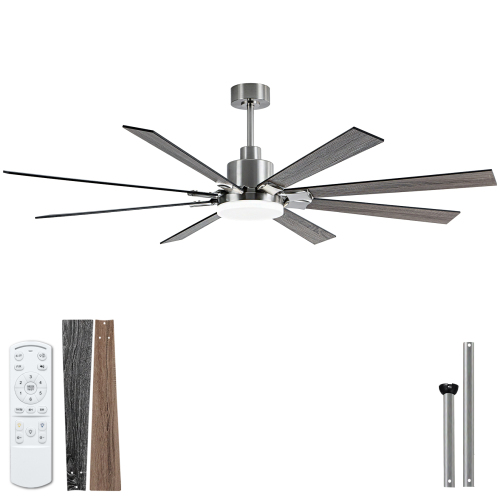 72-Inch Nickel Plywood 8-Blade Ceiling Fan with Dimmable Light