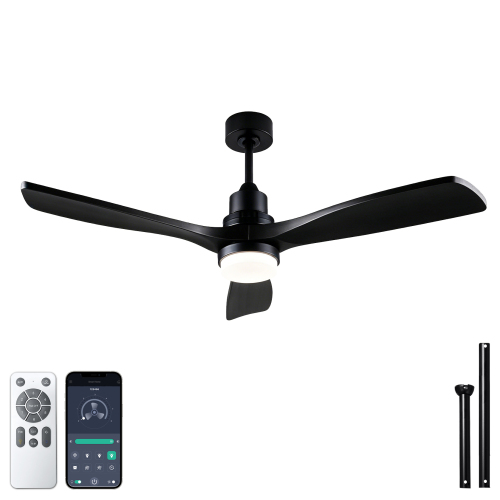 52-Inch Black Solid Wood Ceiling Fan with LED Light and Remote