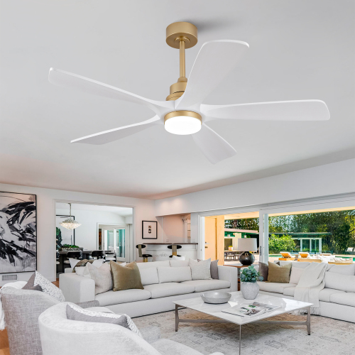 52-Inch White Solid Wood Ceiling Fan with Dimmable LED and Remote - White - Solid Wood - 52-Inch - Not Specified