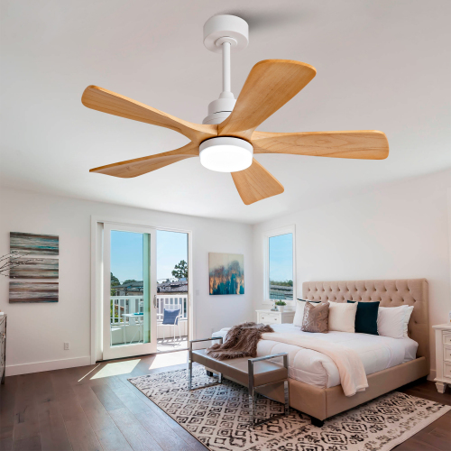 42-Inch Antique White Ceiling Fan with Lights and Solid Wood Blades