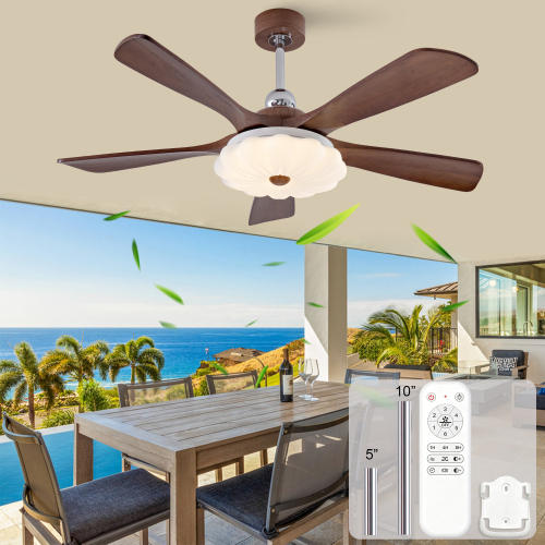 52-Inch Walnut Solid Wood Ceiling Fan with Light and Remote Control