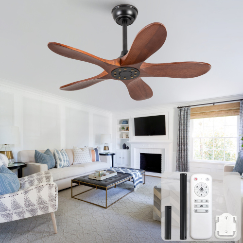 36-Inch Dark Walnut Solid Wood Ceiling Fan with Remote Control