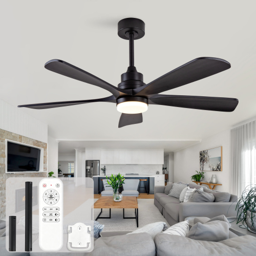 52-Inch Black Solid Wood Ceiling Fan with Remote and Reversible DC Motor