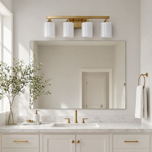 22.17-Inch 4-Light Gold Iron Bathroom Vanity Light with Frosted Glass