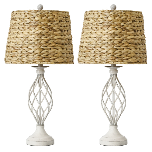 26-Inch White Fabric Table Lamps, Set of 2 with Rotary Switch