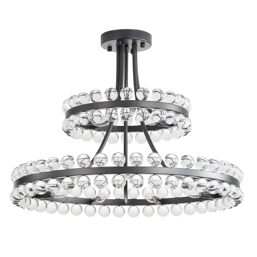 27-Inch Black Metal Crystal Ball Chandelier with 12 E12 Sockets