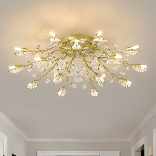 Gold 15-Light Metal and Crystal Modern Farmhouse Ceiling Chandelier