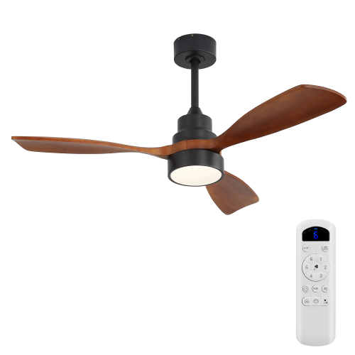 48" Ceiling Fan with Light, Dual Mount (Flush/Downrod), Dimmable LED, Quiet DC Motor, 3 Solid Wood Blades - Black - Black - Not Specified