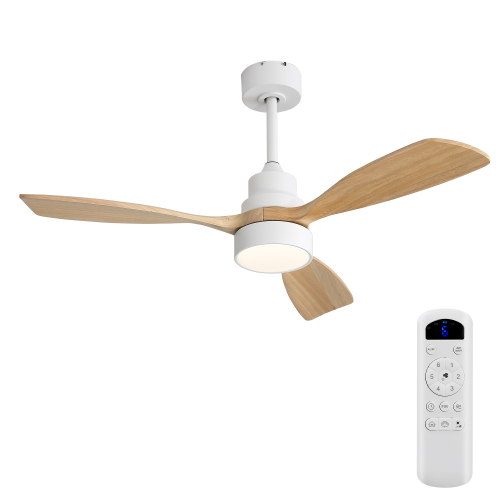 48-inch modern ceiling fan with light, Quiet DC motor, Lighting with memory function, 6-speed fan control,Dual mounting options - White - Wood - White - Wood